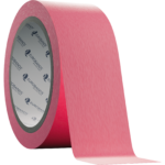 High adhesion masking tape with reinforced fibers for stability and tear resistance, ideal for scraped plaster, stucco, and plaster work, prevents paint and varnish seepage.